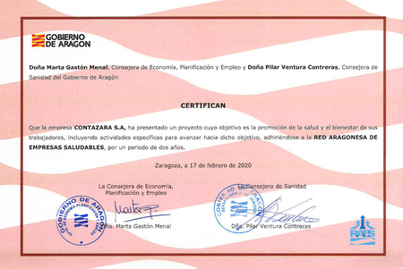 Proyecto de Adhesión a la Red Aragonesa de Empresas Saludables