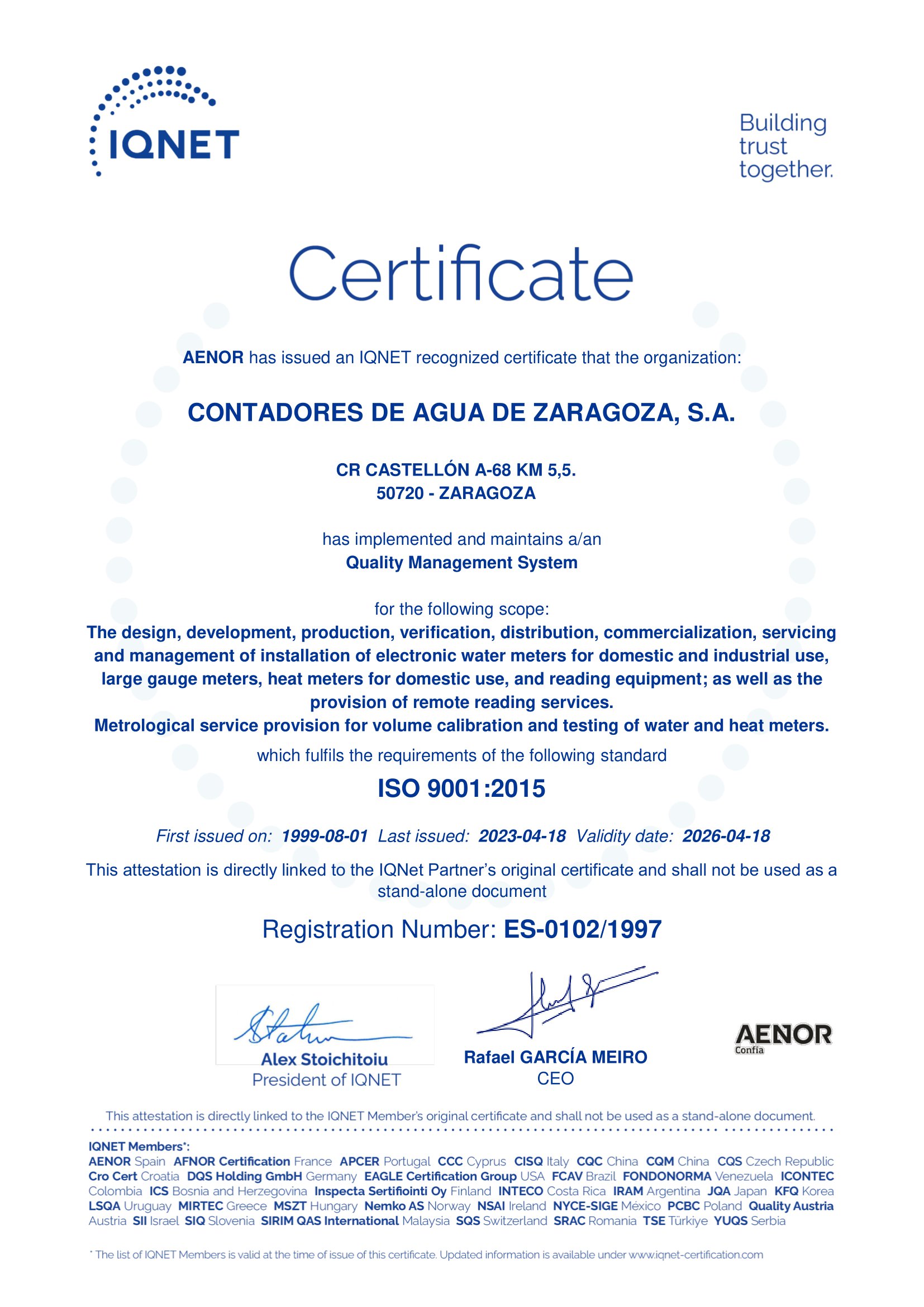 Certificado IQNet9001 CONTAZARA